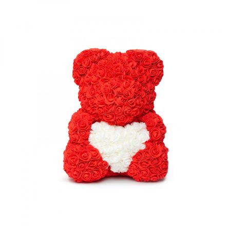 Rózsamaci 25 cm piros-fehér szívvel +ajándék doboz