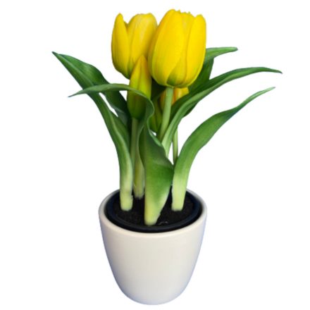 Élethű tulipán kerámia kaspóban (sárga)