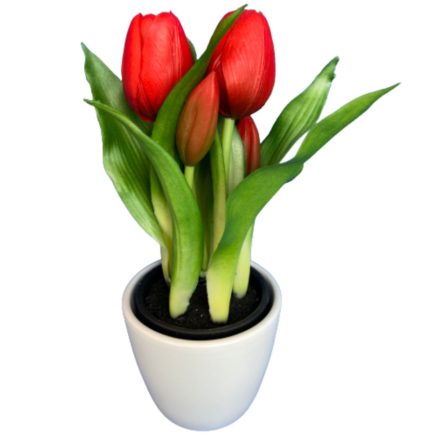 Élethű tulipán kerámia kaspóban (piros)