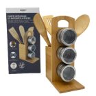 7 darabos Fűszertartó (3 darab bambusz készlet+3 darab fűszertartó+állvány)