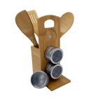 7 darabos Fűszertartó (3 darab bambusz készlet+3 darab fűszertartó+állvány)