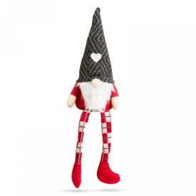   Karácsonyi skandináv manó lógó lábakkal szürke sapkás 50 cm