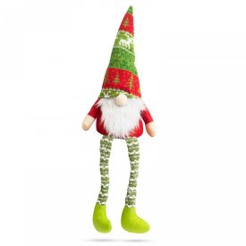   Karácsonyi skandináv manó lógó lábakkal zöld sapkás 50 cm