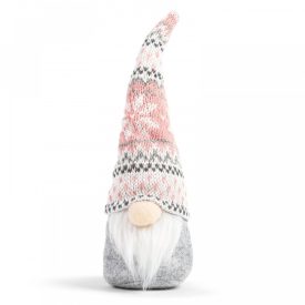   Karácsonyi skandináv manó  szürke-rózsaszín sapkás 22 cm