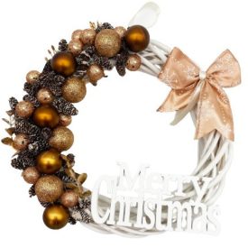 Karácsonyi kopogtató Merry Christmas bronz színben 26 cm