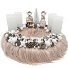 RÓZSASZÍN SZŐRMÉS ADVENTI KOSZORÚ 26 CM