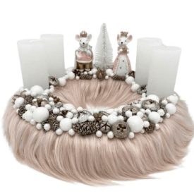 RÓZSASZÍN SZŐRMÉS ADVENTI KOSZORÚ 26 CM