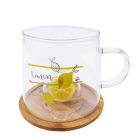 Üvegpohár citromos minta, buborékos alj+ bambusz tető 310 ml