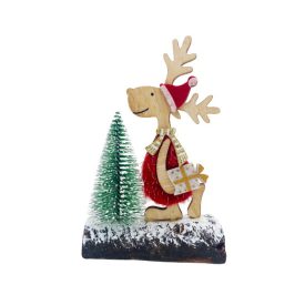   Fa rénszarvas fenyővel 16,5X4X10cm (piros figura ajándék csomaggal)