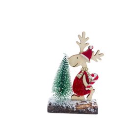   Fa rénszarvas fenyővel 16,5X4X10cm (piros figura piros-fehér cukorpálcával a kezében)