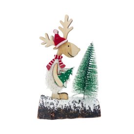   Fa rénszarvas fenyővel 16,5X4X10cm (fehér figura fenyővel a kezében)