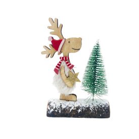  Fa rénszarvas fenyővel 16,5X4X10cm (fehér figura csillaggal a kezében)