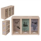 Fa persely 3 rekesszel Car/Home/Travels (Autó/Otthon/Utazás) kb 16 x 24 x 7 cm 