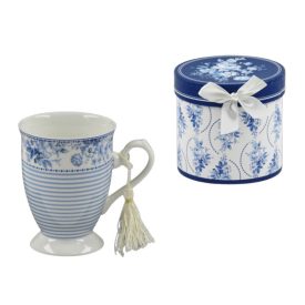 Bögre kék csíkos virágos díszdobozban 250 ml