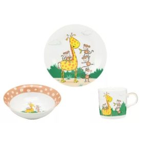  Gyermek étkészlet 3 db-os (tál,tányér, bögre) zsiráfos-majmos