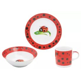 Gyermek étkészlet 3db-os (tál, tányér, bögre) katicás